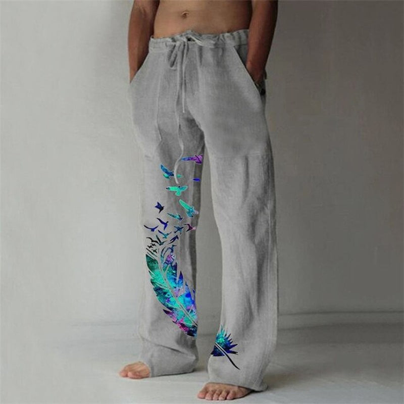 Men'S Baggy Cotton Linen Pants Casual Pockets Wide Leg Pant Full Length Drawstring Men plus Size Loose Vintage Pants Streetwear