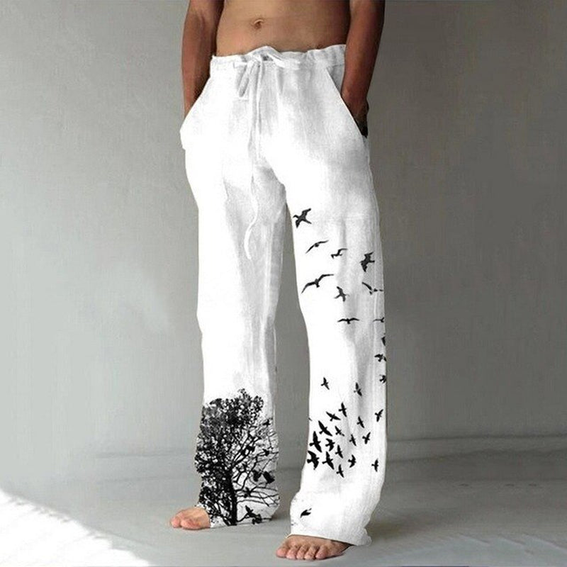 Men'S Baggy Cotton Linen Pants Casual Pockets Wide Leg Pant Full Length Drawstring Men plus Size Loose Vintage Pants Streetwear