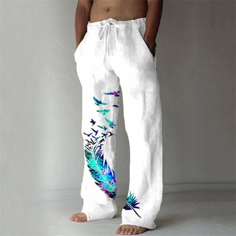 Men'S Baggy Cotton Linen Pants Casual Pockets Wide Leg Pant Full Length Drawstring Men plus Size Loose Vintage Pants Streetwear