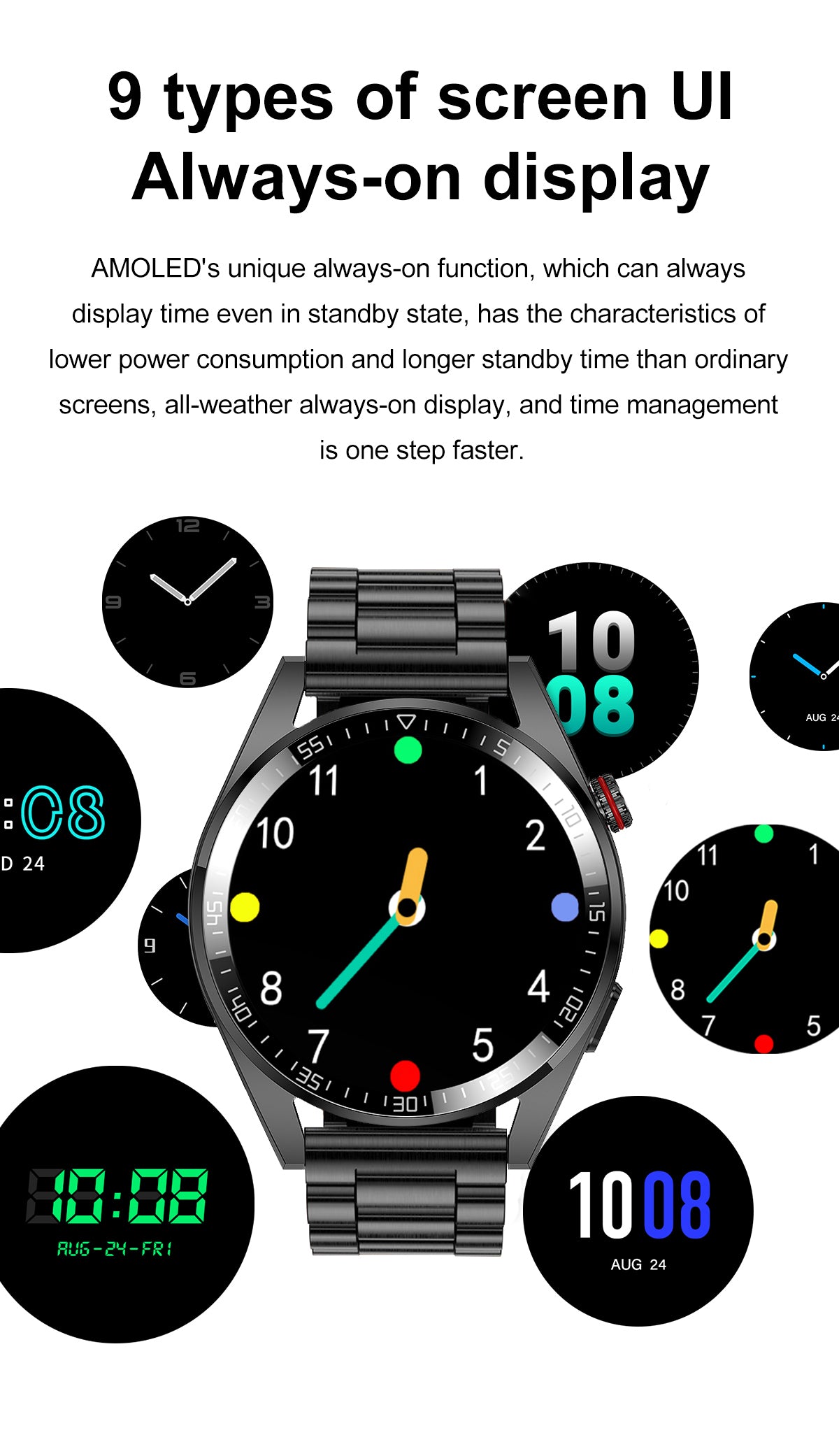 2024 Zwatch 454*454 AMOLED Curved 1.39 Inch Screen, Built-In Microphone and HD Speakers, Always On Display, 8GB Local Music, With Bluetooth Earphones Compatibility