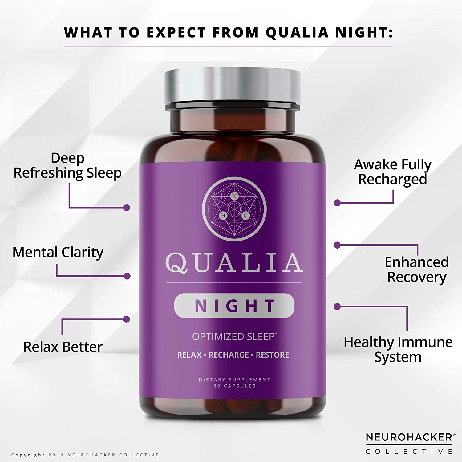 Qualia Night Sleep Aid | Non-Habit Forming | Science-Backed Supplement for Deep Refreshing Sleep | Melatonin-Free, Vegan, Non-Gmo, Gluten-Free