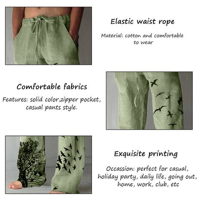 Men'S Baggy Cotton Linen Pants Casual Pockets Wide Leg Pant Full Length Drawstring Men plus Size Loose Vintage Pants Streetwear